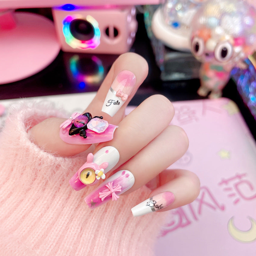 Fashion nail Dopamine Little Devil Finished Nail Beauty Wear a Little Monster Cross Detachable Fake Nails A56