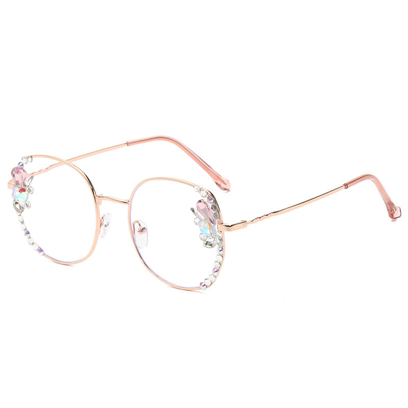 Women's fashion glasses 新款韩版水晶太阳镜时尚框架优雅女士镶钻素颜街拍墨镜防紫外线
