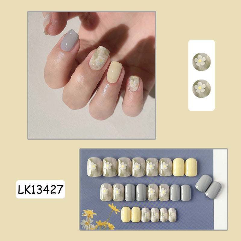 油画春天穿戴甲花朵指甲贴片晕染美甲片跳色假指甲美甲贴片成品甲