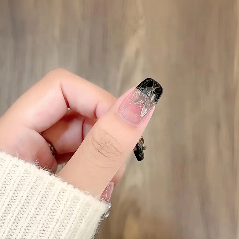 酷黑爆闪穿戴甲酷风指甲贴片光疗美甲片半手工假指甲暗黑美甲贴