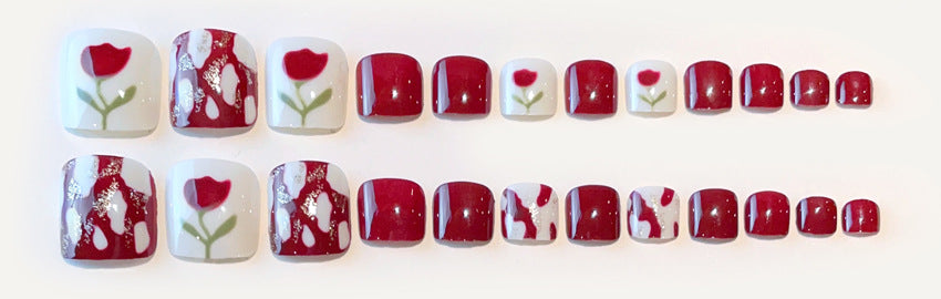 Fashion nail New Fresh Manicure Wear Nail Ins Wine Red Small Flower Nail Patch Toenail Toenail Manicure J4