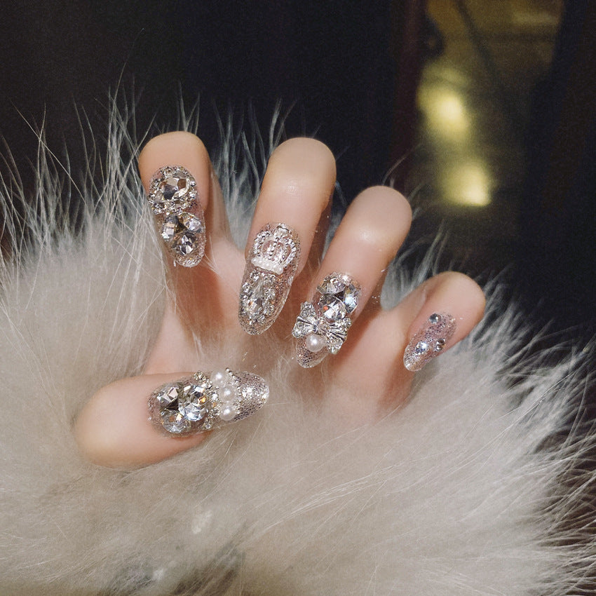 Fashion nail Wear Nail Finished Manicure 24 Pieces Boxed Fake Nails Wholesale Shining Gem Bride Nail Stickers U36