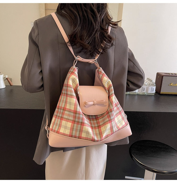 Dopamine Bag Free shipping Tattoo Dopamine plaid large-capacity bag women's 2024 new fashion shoulder bag commuter women's backpack tote bag