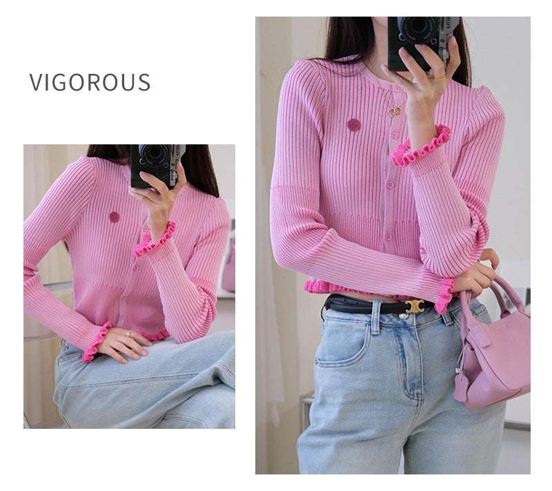 Dopamine tops Free shipping Tattoo Autumn 2024 New Blended Knitted Sweater Girls Design Dopamine Slim Fit Bottom Top