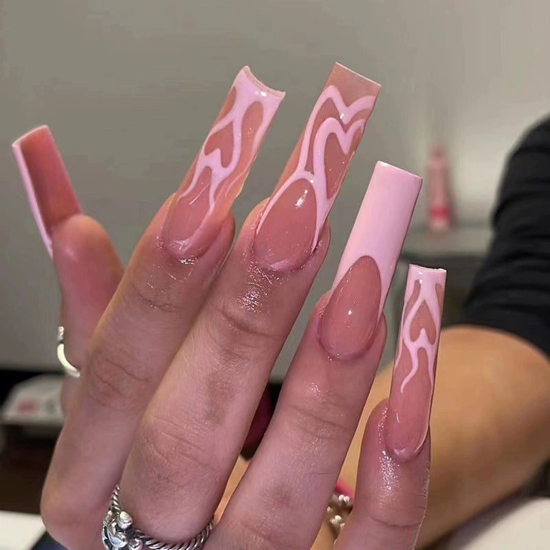 (Hand made nail) European and American Spicy Girl Super Long Instagram Dark Small Stand Retro Trapezoidal Shining Diamond Beauty False Nail Patch Detachable Wearable Nail