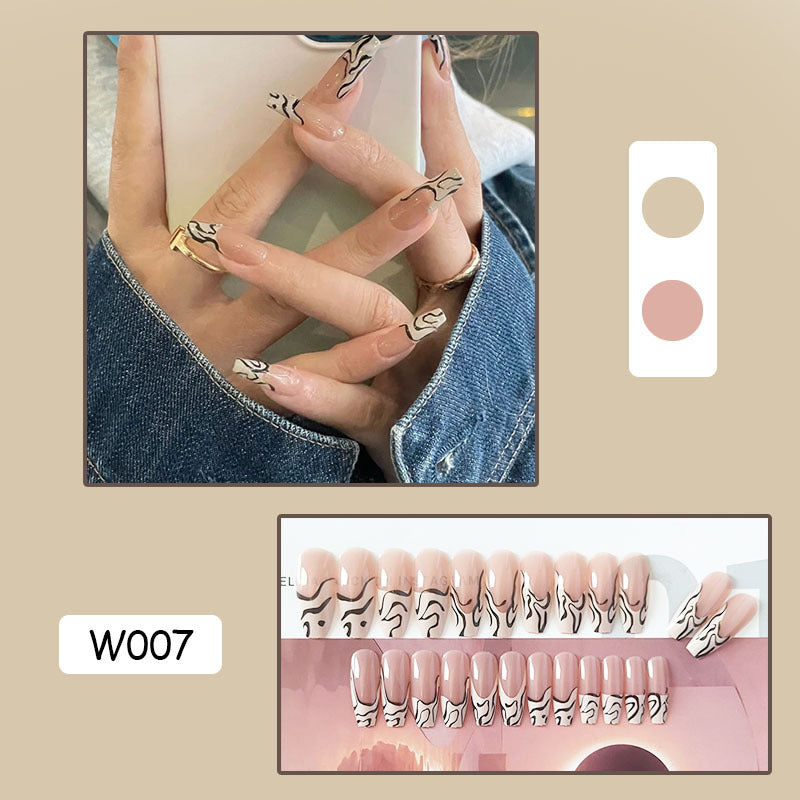 奶咖线条穿戴甲外贸指甲贴片nail美甲片不规则假指甲美甲贴片成品