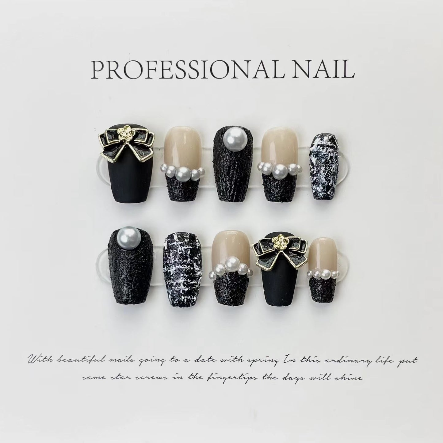 (reusable nail)Black-Jifeng Manicure Wearing a Black Chain Stereorelief Original Handmade Wearing a Nail Factory Wholesale