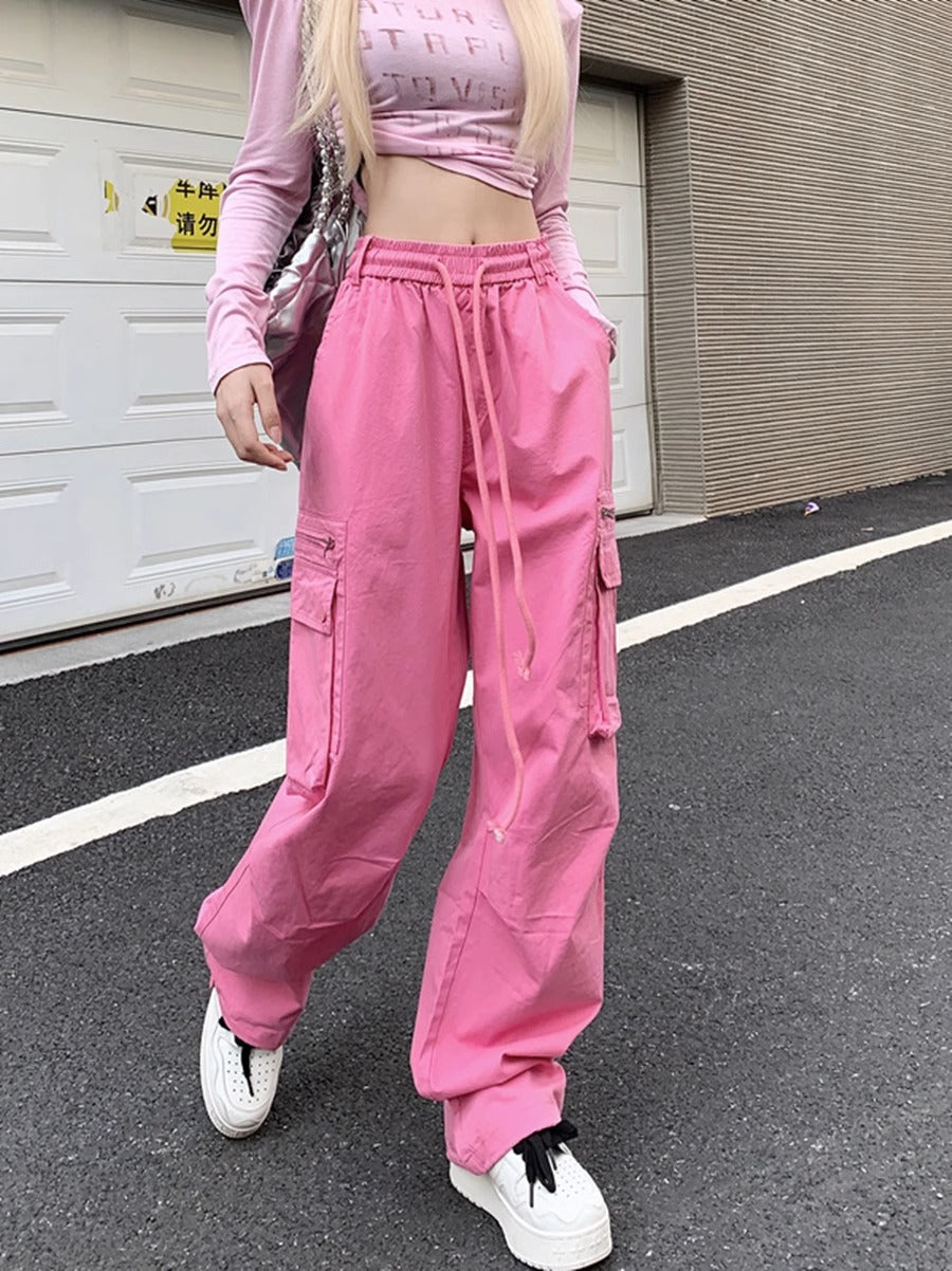 Dopamine pants Free shipping Tattoo American street overalls women's autumn new dopamine color pants loose straight wide-leg sports casual pants