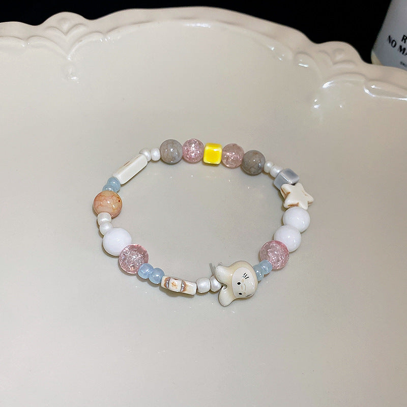 珠宝首饰彩色猫眼石水晶海星弹力手链甜美少女手串小众创意设计感手饰批发