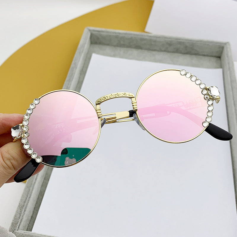 Women's fashion glasses 欧美跨境网红抖音潮款太阳镜女士开车遮阳墨镜个性圆框镶钻眼镜