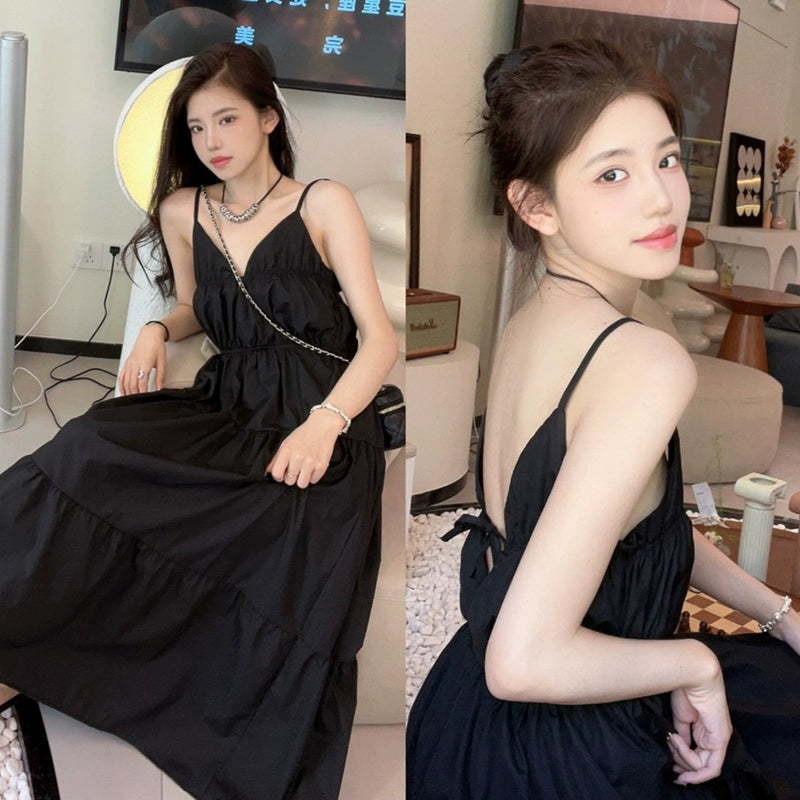 Fashion women's wear Tea Break French First Love White Suspender Dress Children Summer 2024 New Holiday High Sense Temperament Long Dress