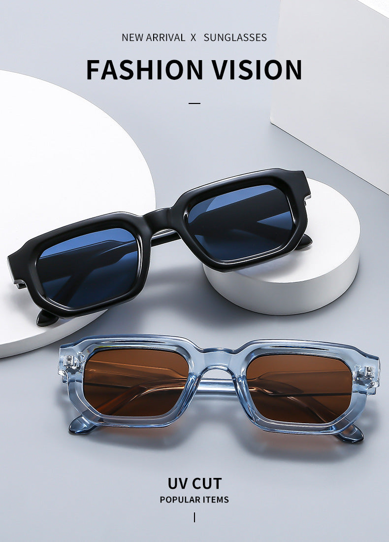Women's fashion glasses 跨境新款方框太阳镜欧美复古厚边小框时尚潮流墨镜女街拍太阳眼镜