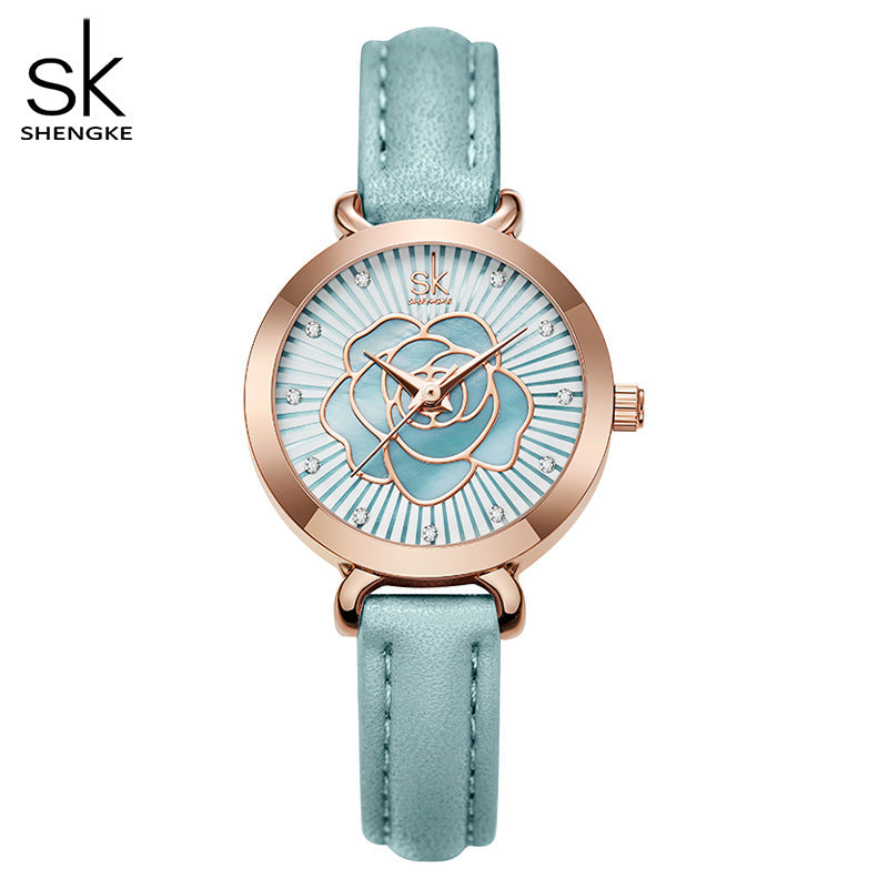 Fashion women's watchSK Women's Watch Female Niche High Sense Three-Dimensional Rose Belt Shenzhen Watch Female Quartz Watch Live Broadcast 0148