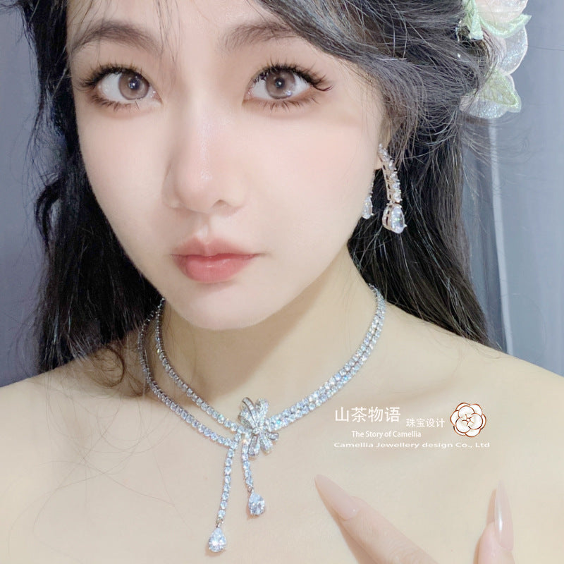 Camellia小红书高定graff蝴蝶结套装女 镀金璀璨满钻方钻轻奢手链