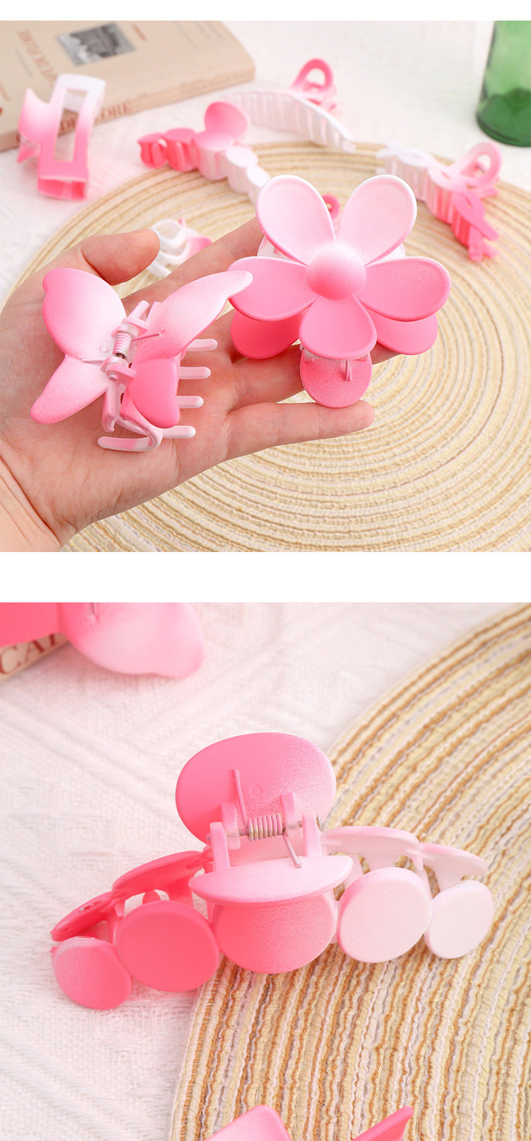 Gradually Varied Pink 8-Piece Set Barrettes Women's Classic Style Shark Clip Accessories Large Hair Volume