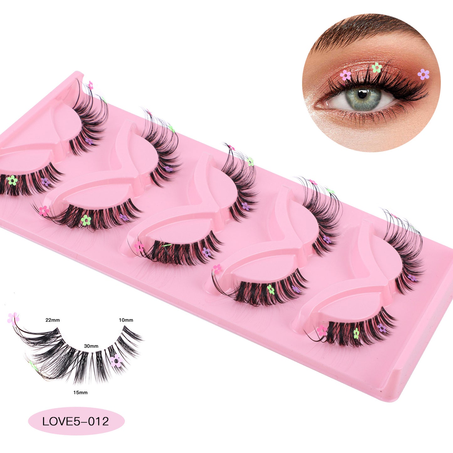 5 pairs of Fox Tie transparent stem false eyelashes naturally cute colorful flower sequin false eyelashes