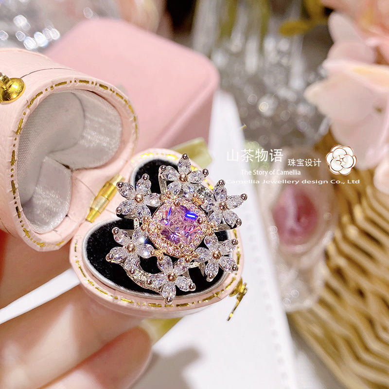 山茶抖音直播爆款仿莫桑黄钻六花复古指环 潮流轻奢高级女士戒指