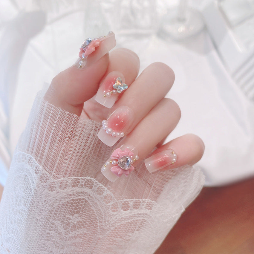 Fashion nail Handmade Manicure Wear Nail Cute Pure Desire Wind Rhinestone Nail Patch Wear Nail Bow Nail Stickers U14