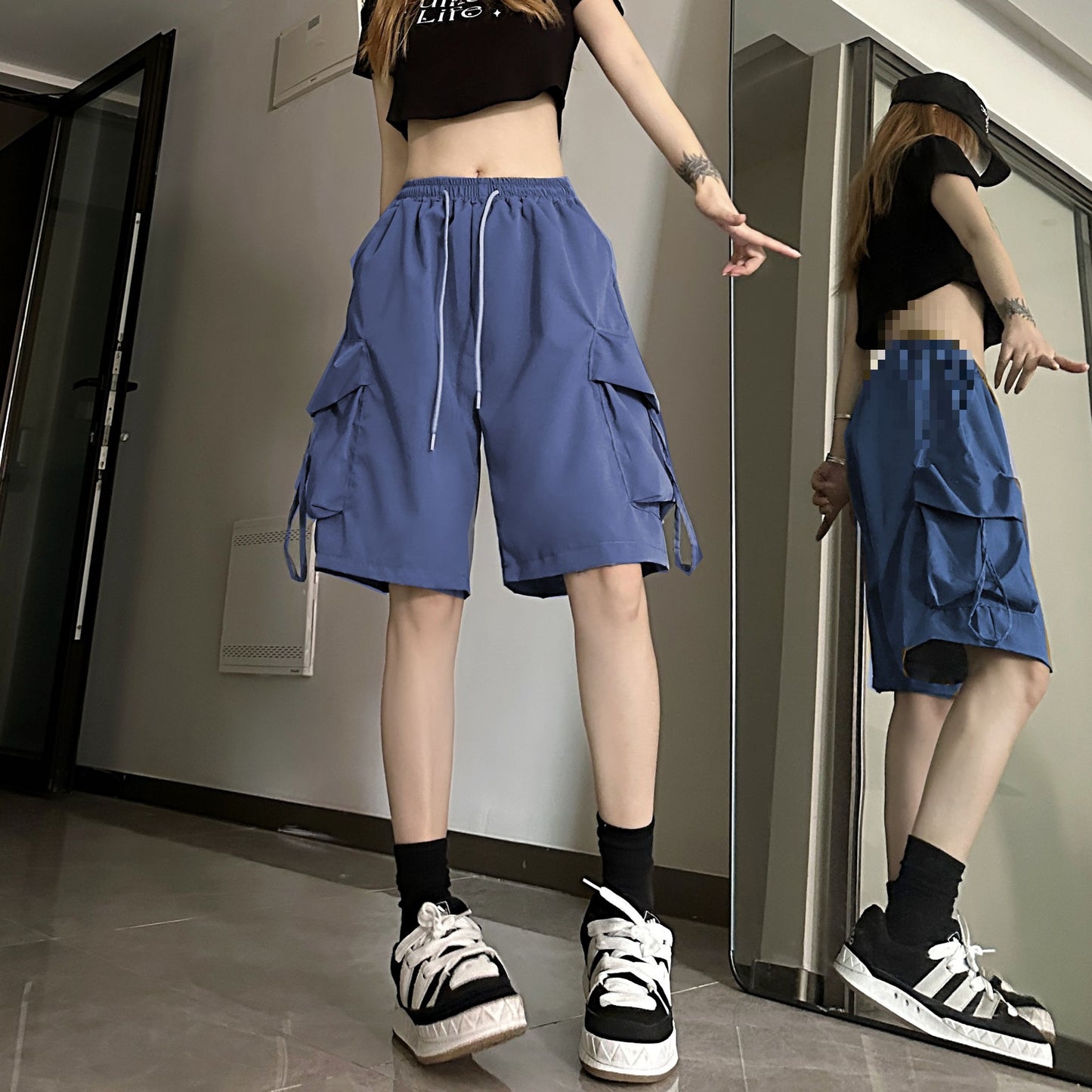 Dopamine pants Free shipping Tattoo Dopamine sports shorts women's American summer thin outer wear wide-leg casual and thin quick-drying overalls five points