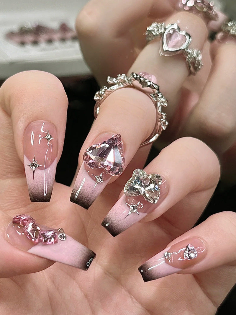 Fashion nail New Nail Beauty Wear Nail Ins Advanced Pure Desire Wind Rhinestone Nail Patch Wear Nail Diamond Nail Stickers U1