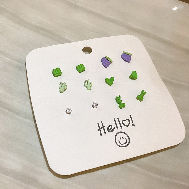 银针花朵弧面不规则珍珠耳环巴洛克复古气质锆石耳钉爱心网红耳饰