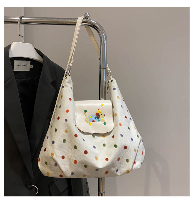 Dopamine Bag Free shipping Tattoo 2024 niche dopamine polka dot messenger bag women's new color dot shoulder bag commuting large-capacity backpack