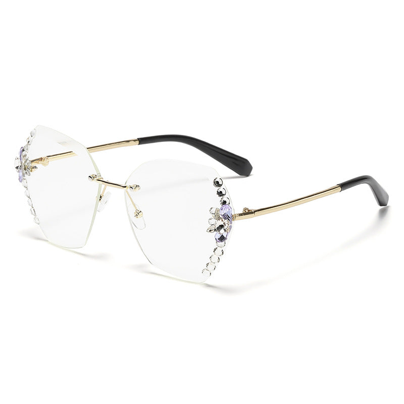 Women's fashion glasses 跨境新款潮镶钻墨镜女偏光防紫外线大脸显瘦开车太阳眼镜女夏