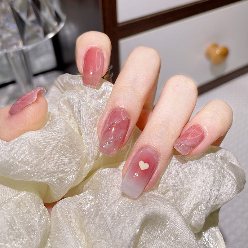 云纱晕染穿戴甲爱心指甲贴片渐变美甲片纹理假指甲美甲贴片成品甲
