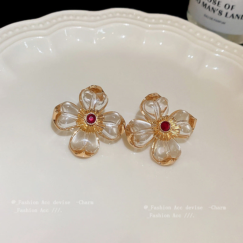 银针中古镶钻花朵耳环法式复古气质耳钉时尚高级感百搭耳饰批发女
