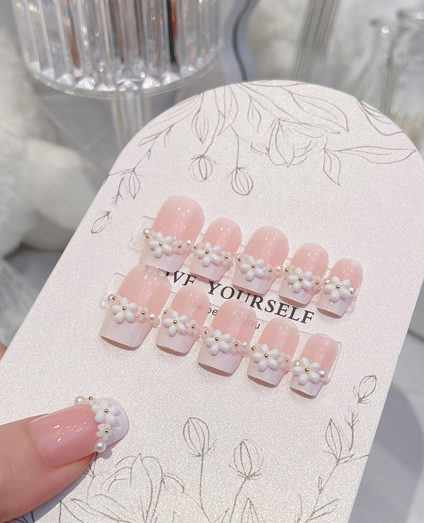 Fashion nail New Fresh Sweet French Style Pearl Flower Nail Stickers Fake Nails Fresh Hand-Worn Armor A41
