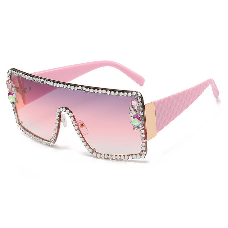 Women's fashion glasses 新款欧美大框镶钻太阳镜女防紫外线眼镜圆脸大脸显瘦影楼拍照墨镜