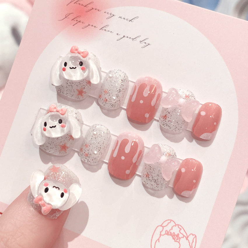 Fashion nail Fake Nails Nail Stickers Cute Cinnamoroll Babycinnamoroll Bow Knot Wear Nail Finished Patch Wear Nail Wholesale A51