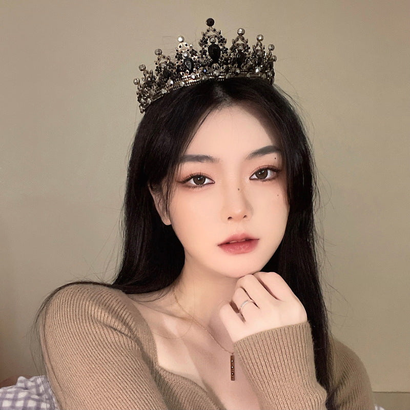 黑色新娘头饰婚纱皇冠水晶发箍公主头冠生日成人王冠高级感发饰女
