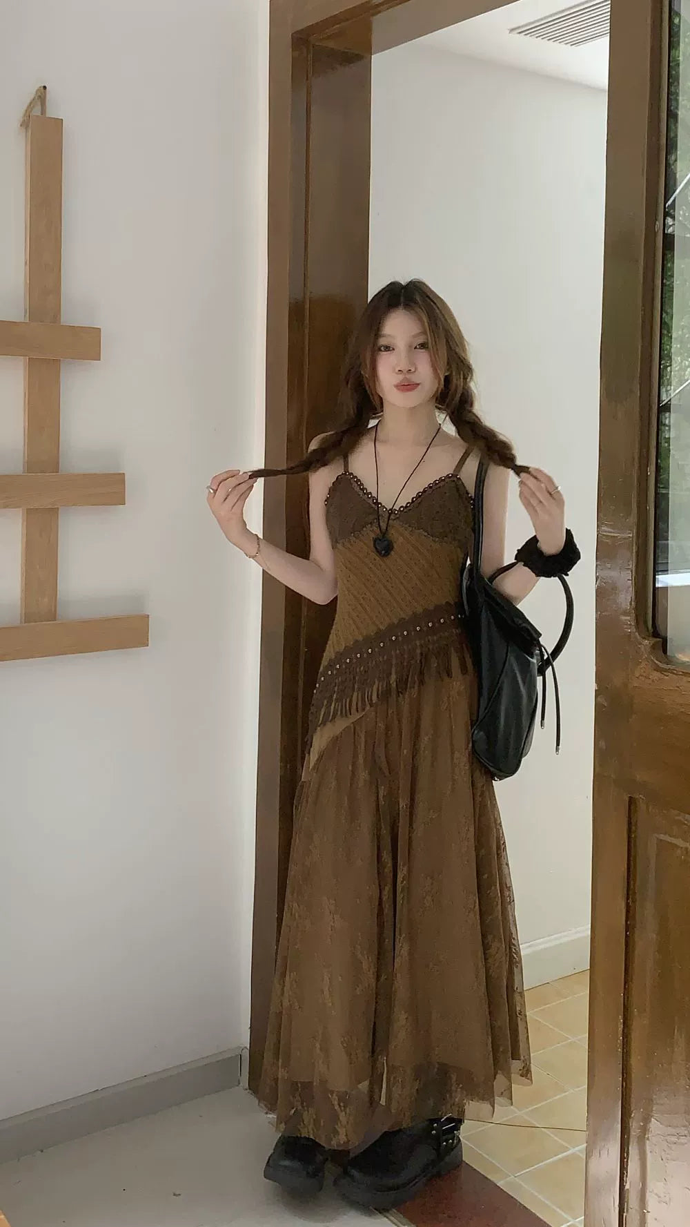 Fashion women's wear New Chinese Retro Heavy Industry Color Matching Sling Dress Female Spring 2024 New Holiday Slimming Elegant Long Dress