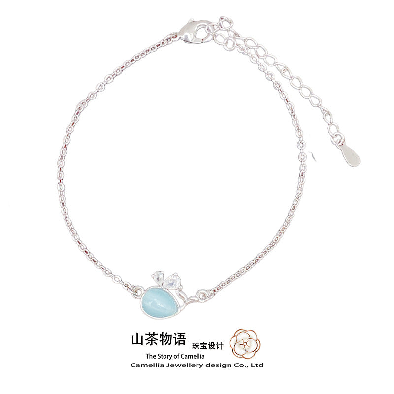 Camellia森系小巧可爱蓝色小鲸鱼套装 甜美淑女彩宝韩版萌系颈链