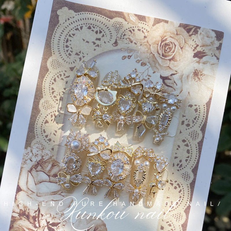 Hand-Made Nail Factory Straight Hair Vintage Court Style Luxury Ancient Greek Myth Flash Diamond Detachable Manicure