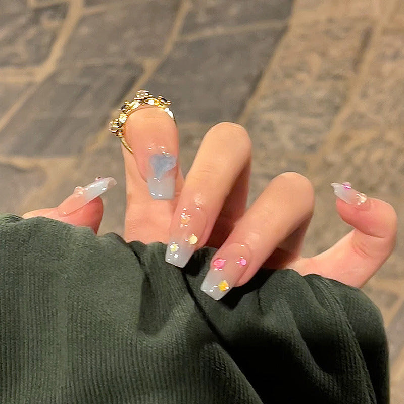 蔚蓝人鱼穿戴甲少女指甲贴片高级美甲片半手工假指甲美甲贴片成品