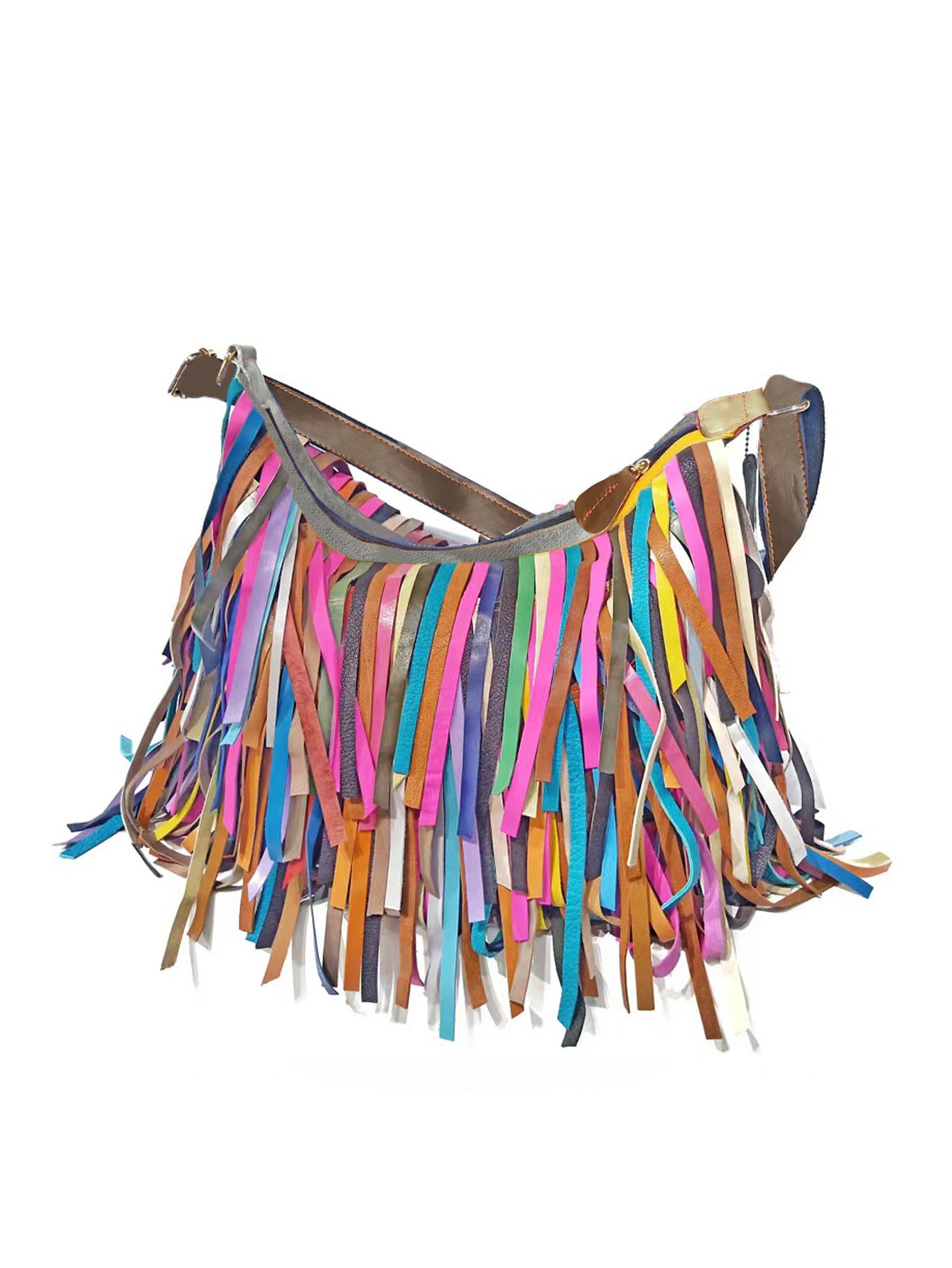 Dopamine Bag Free shipping Tattoo European and American style new women's bags, genuine leather cowhide women's bags, retro fringed splicing single shoulder large-capacity dopamine noodle bags