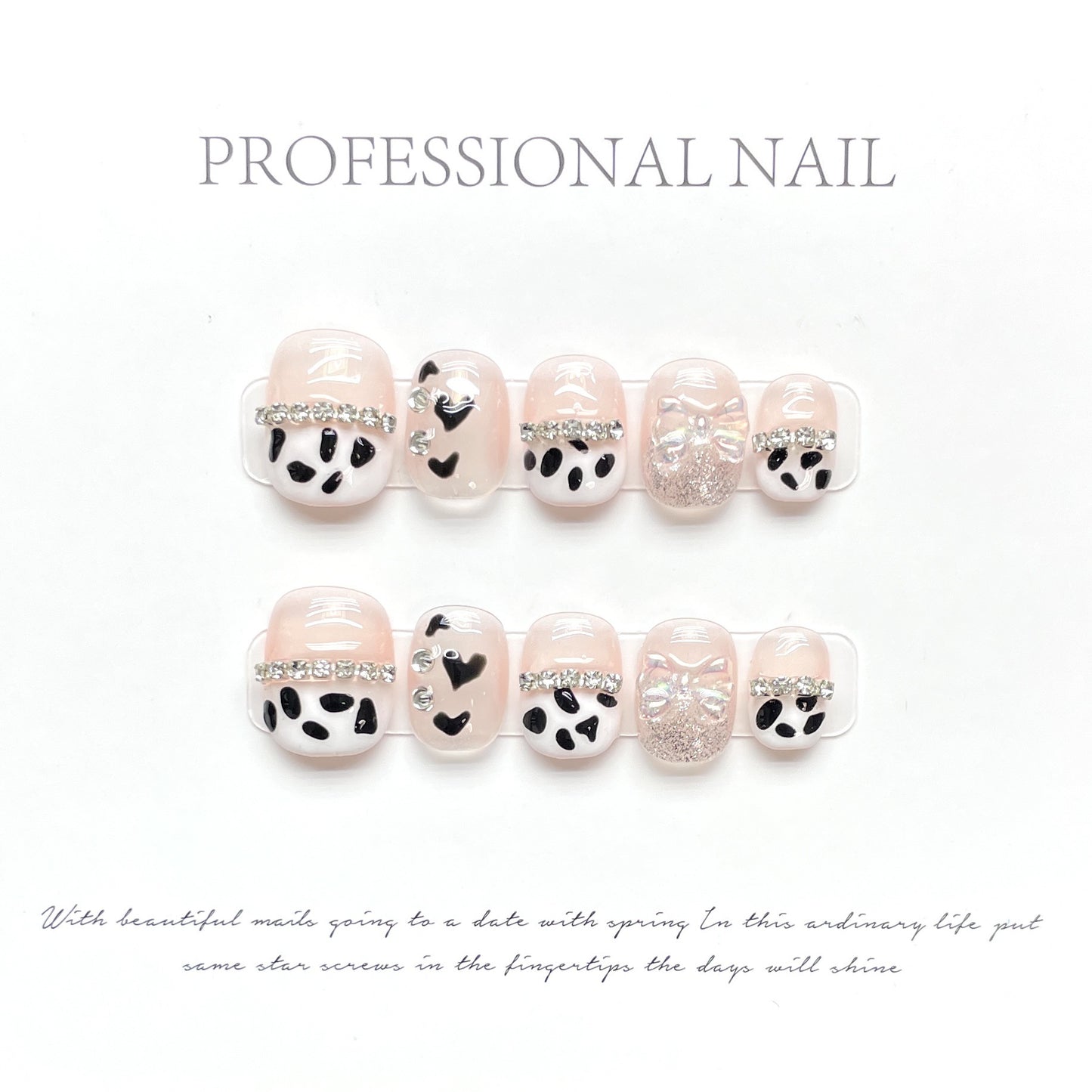 (Hand-Made Nail) Spring Full Garden Micro Carving Handmade Nail Painting Peony Princess Style White High-Grade Mid-Length Detachable