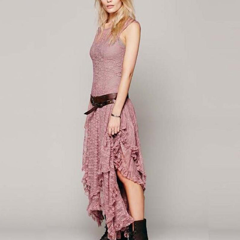 Fashion women's wear European Station Fashion Women's Wear Popular Irregular High and Low Lace Dress Sexy Long Dress