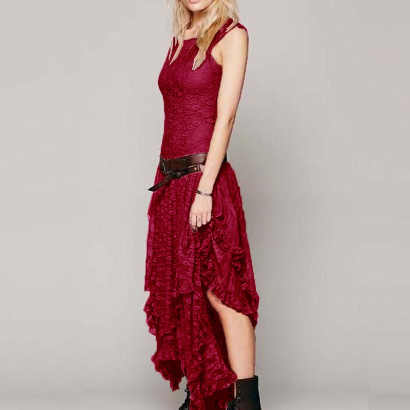 Fashion women's wear European Station Fashion Women's Wear Popular Irregular High and Low Lace Dress Sexy Long Dress