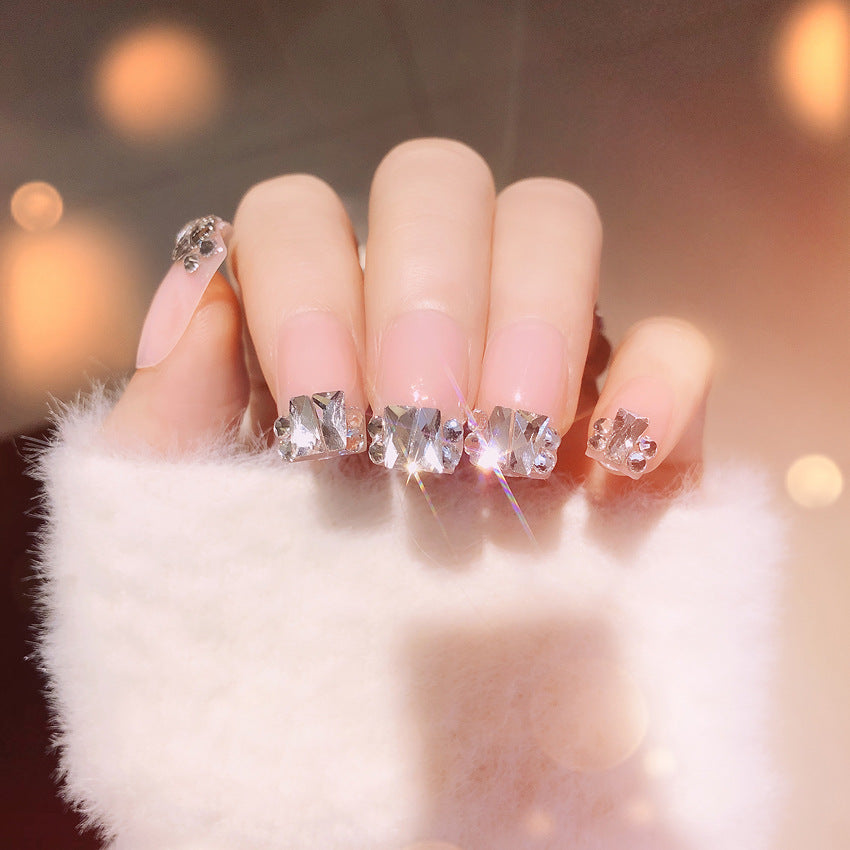 Fashion  nail Finished Nail Beauty Internet Celebrity Same Ins White Ladder Diamond Fake Nails Nail Stickers E18