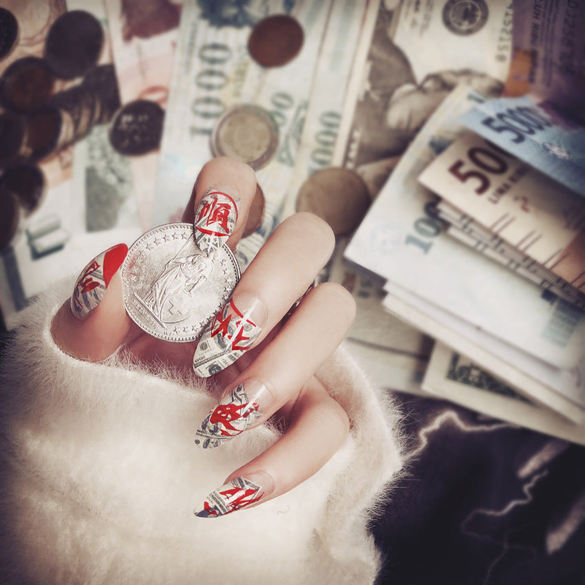 Fashion  nail Finished Nail Beauty Internet Celebrity Same Style Wear Nail Tip Nail Fake Nails Sequins Nail Stickers UV Nail L59