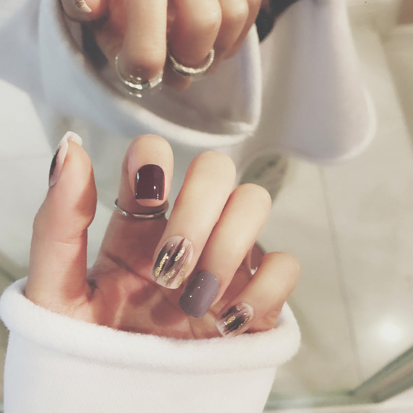 Fashion  nail Finished Nail Beauty Internet Celebrity Same Style Wearing Armor Rendering Gold Powder Fake Nails Sequins Nail Stickers S39