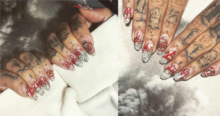 Fashion  nail Finished Nail Beauty Internet Celebrity Same Style Wear Nail Tip Nail Fake Nails Sequins Nail Stickers UV Nail L59