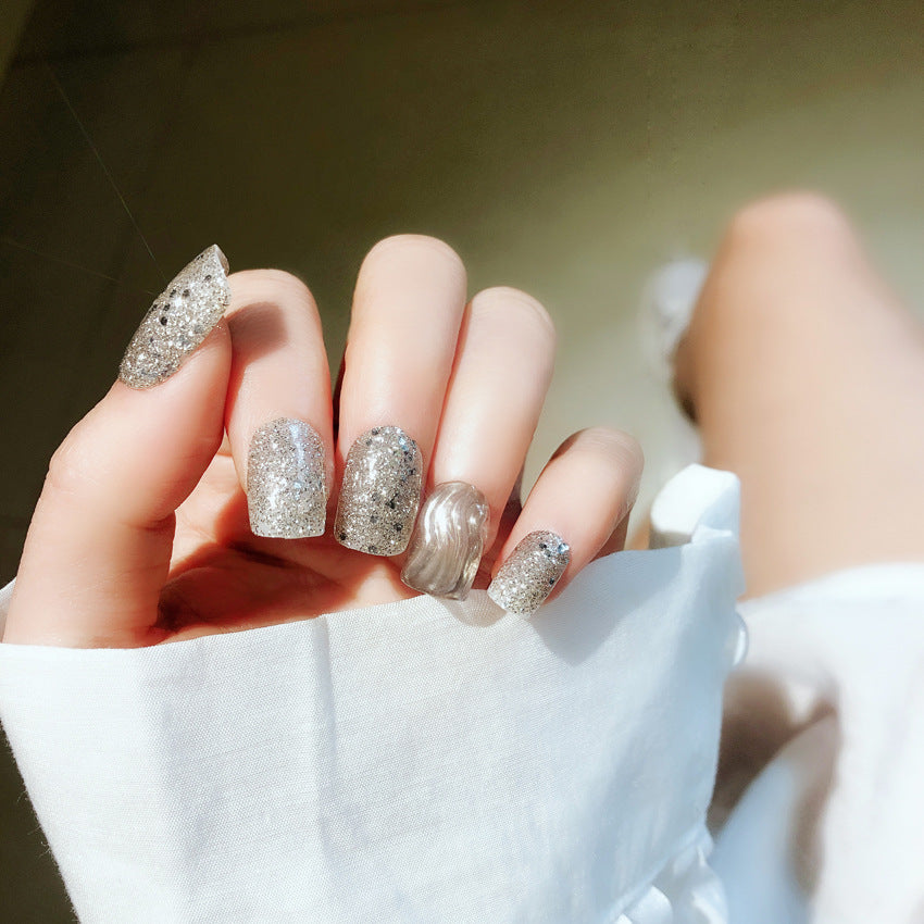 Fashion  nail Tina Finished Nail Beauty Internet Celebrity Same Wave Nail Finished Sequins Water Ripple Nail Stickers UV Nail L68