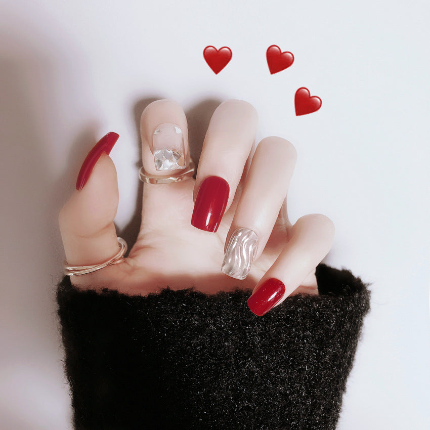 Fashion  nail Tina Finished Nail Beauty Internet Celebrity Same Ins Fake Nails Nail Stickers Wave Ripple UV Nail L67