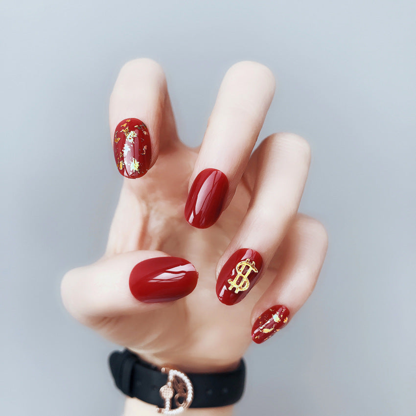 Fashion  nail Finished Nail Beauty Internet Celebrity Wear Armor Coin Dollar Gold Foil Fake Nails Nail Stickers UV Nail L66