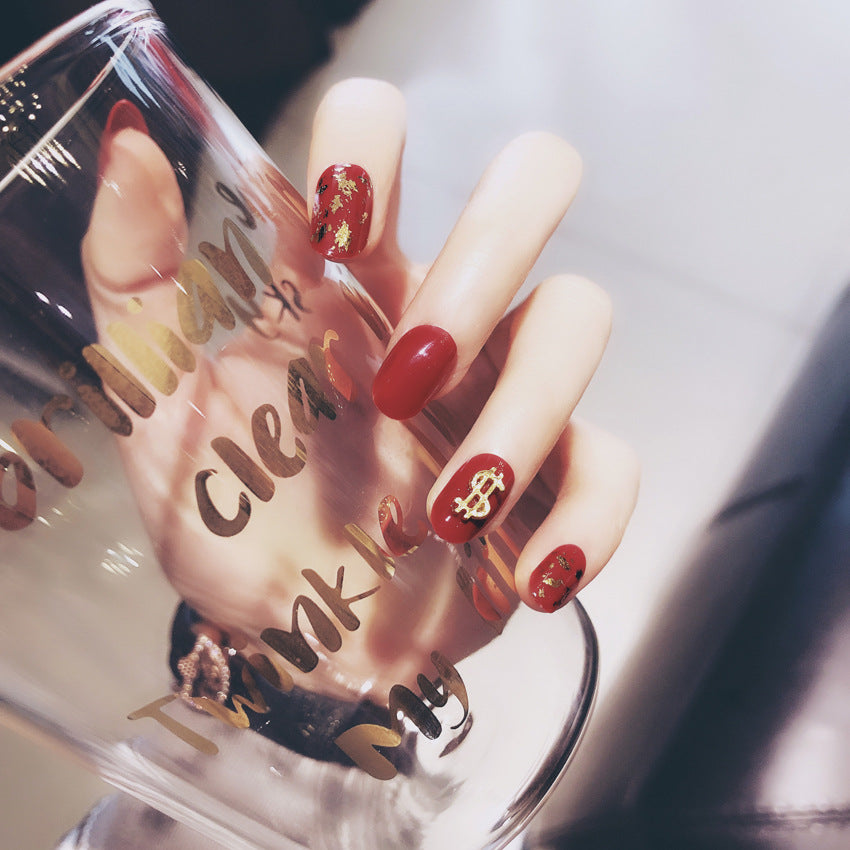 Fashion  nail Finished Nail Beauty Internet Celebrity Wear Armor Coin Dollar Gold Foil Fake Nails Nail Stickers UV Nail L66