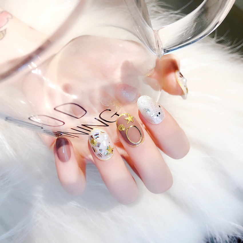 Fashion  nail Finished Nail Beauty Internet Celebrity Same Wear Armor Shell Fake Nails Sequins Nail Stickers UV Nail L65